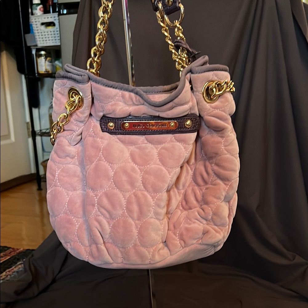 Juicy Couture Pink and Gold Quilted Velvet Shoulder Bag